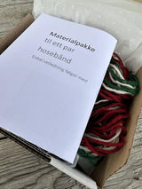 Materialpakke Hosebånd (vinrød, dyp grønn og natur) Hulda Bunader